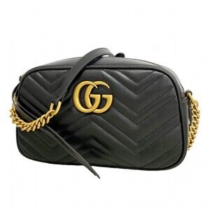 Gucci Shoulder Bag GG Marmont Leather Black Gold Hardware